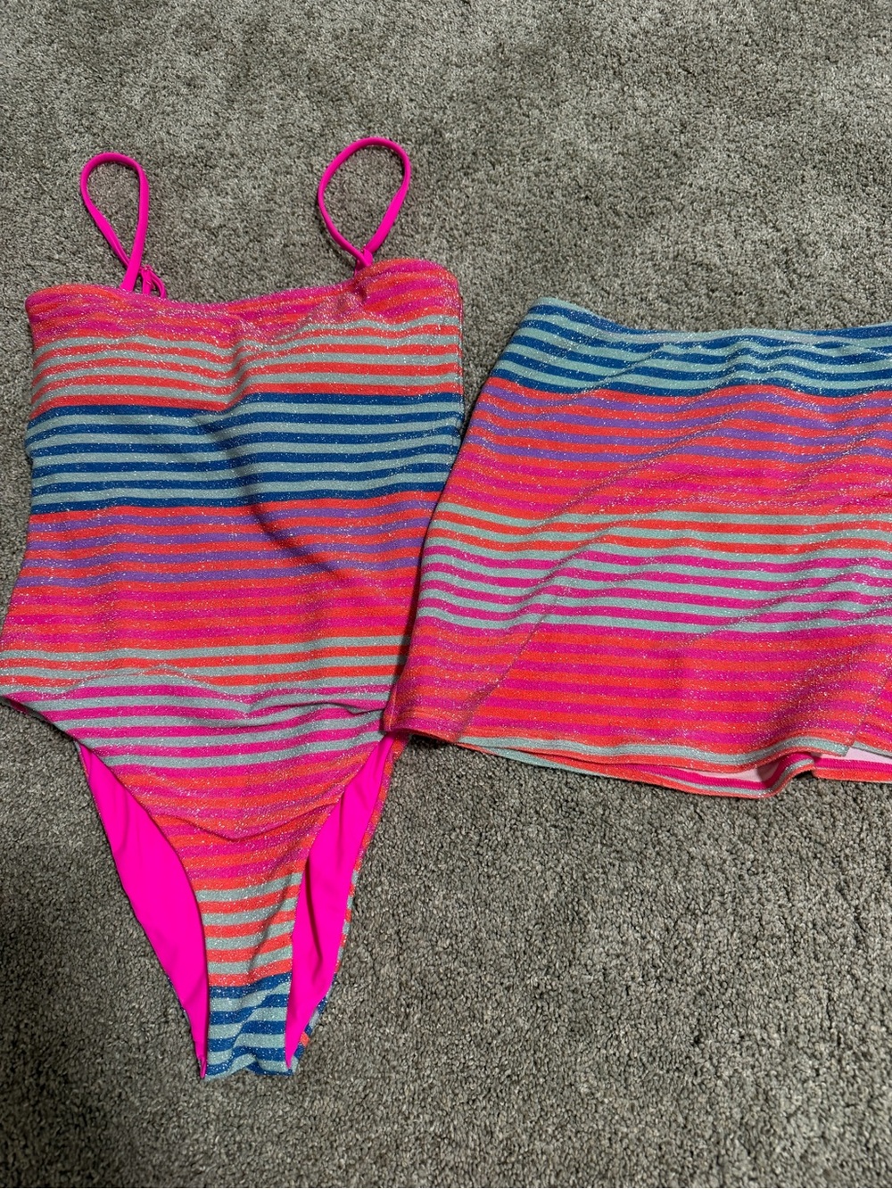 Beach Riot Amber One Piece Multicolor Stripe Swimsuit with Skirt